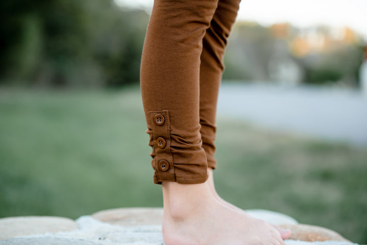 Knit Button Leggings - Chocolate