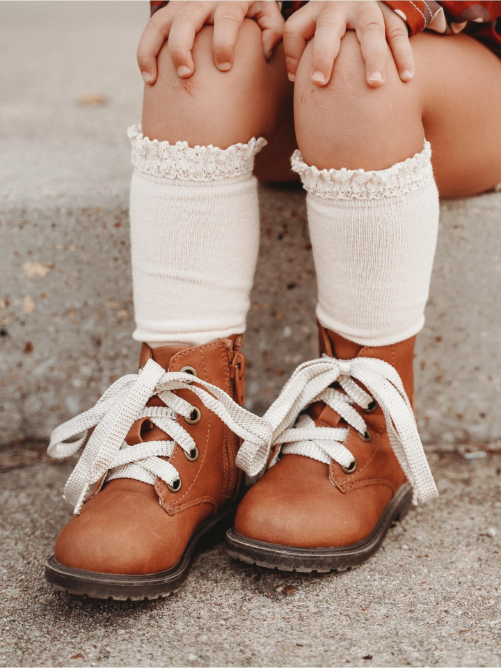 Lace Top Knee High Socks - Vanilla Cream | Little Stocking Co.