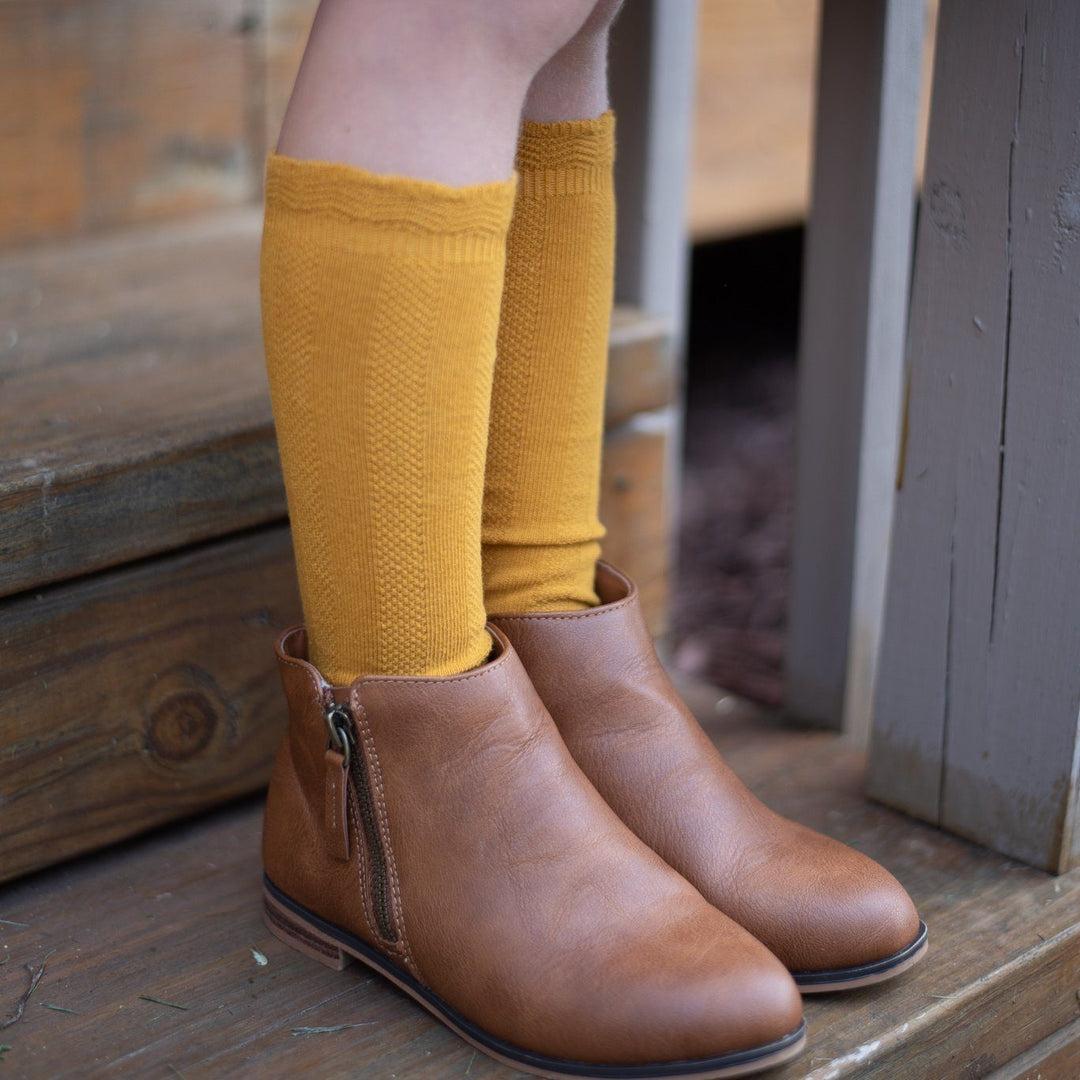 Cable Knee High Socks - Mustard - Orange Poppy Boutique