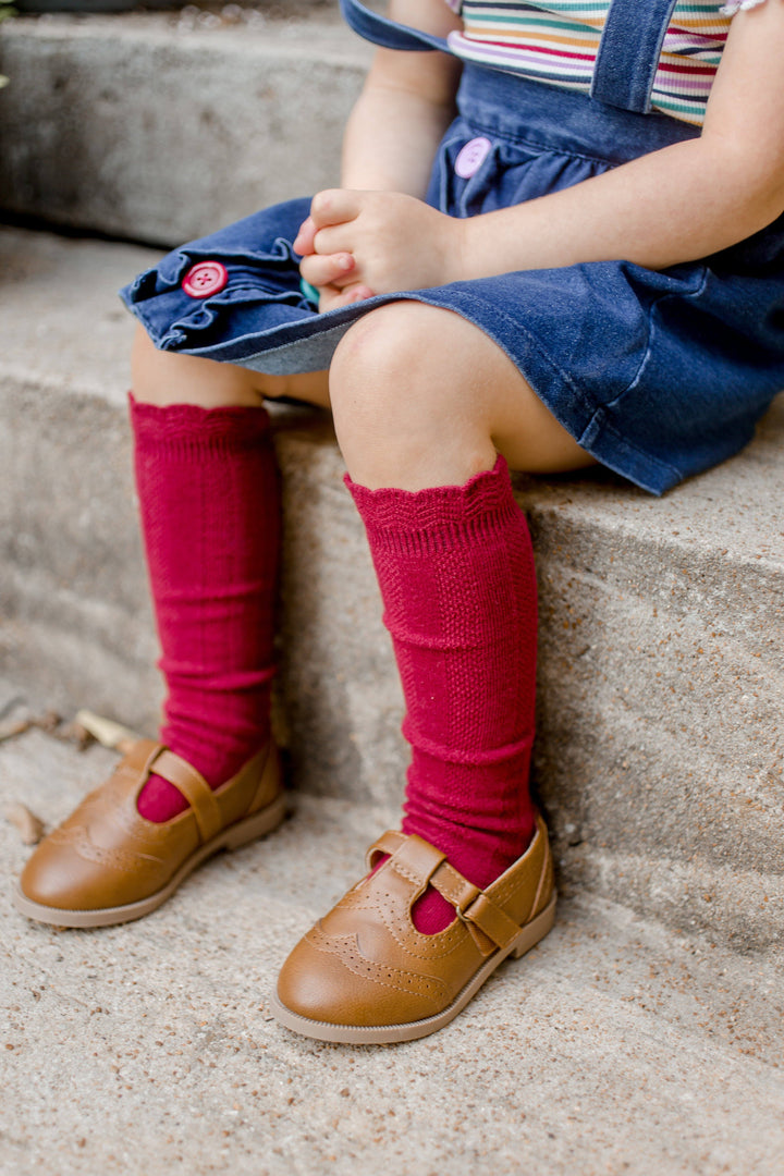 Cable Knee High Socks - Scarlet - Orange Poppy Boutique