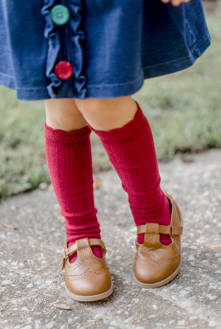Cable Knee High Socks - Scarlet - Orange Poppy Boutique