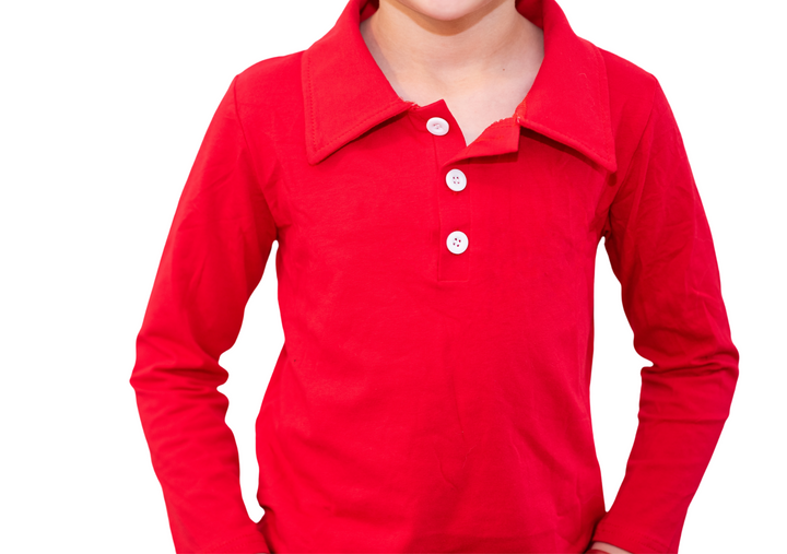 Knit Long Sleeve Polo Shirt - Red