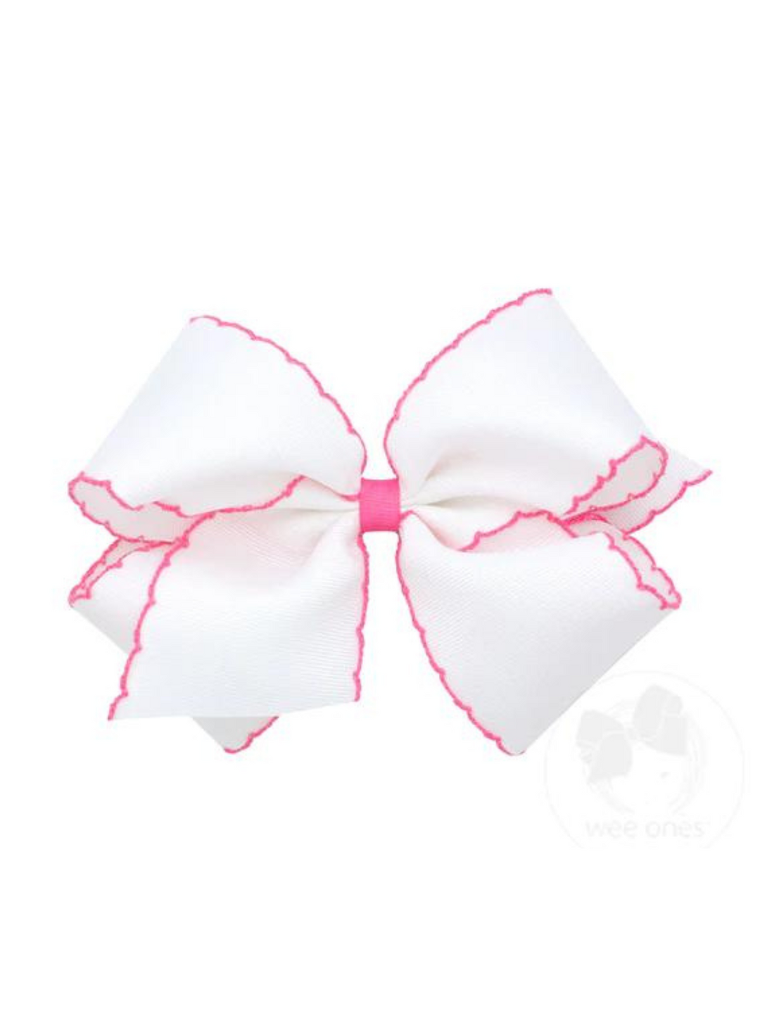 White + Hot Pink Moonstitch Bow | Wee Ones