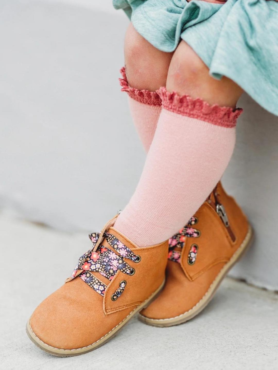 Lace Top Knee High Socks - Blush | Little Stocking Co.
