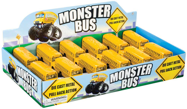 Monster School Bus, Pull Back Action, Die-Cast