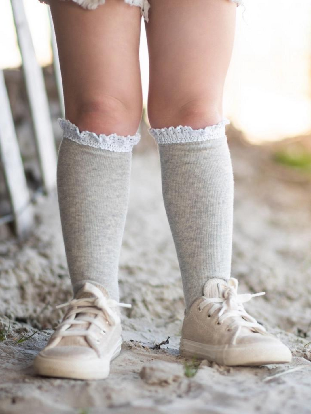 Lace Top Knee High Socks - Gray | Little Stocking Co.