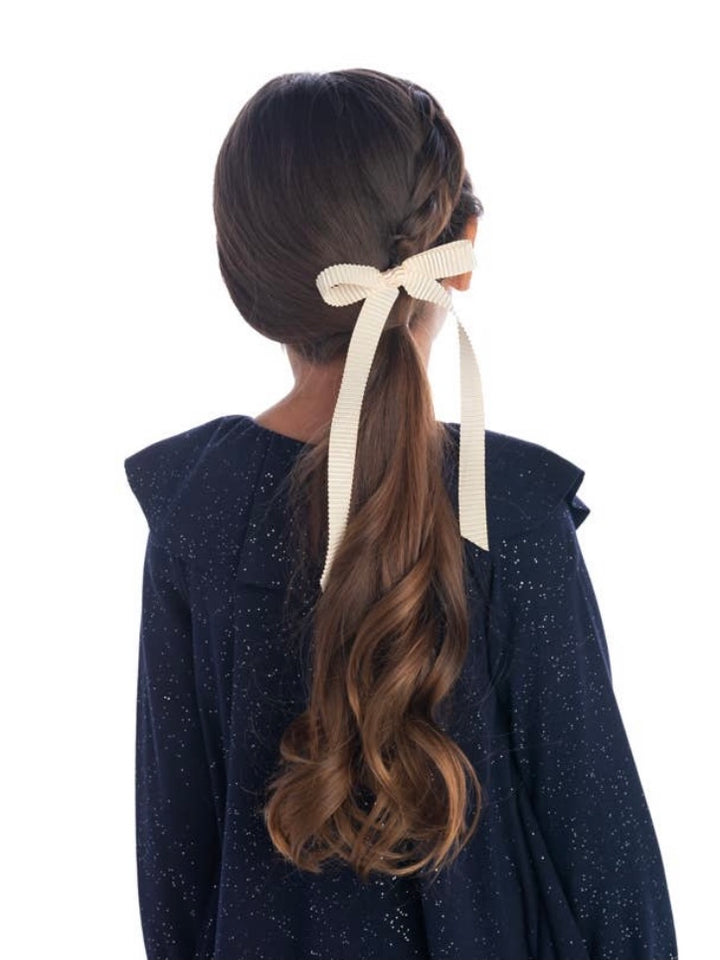 Pleated Long Tail Satin Bow - Ivory