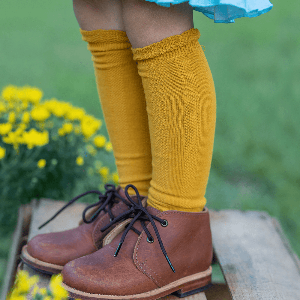 Cable Knee High Socks - Mustard - Orange Poppy Boutique