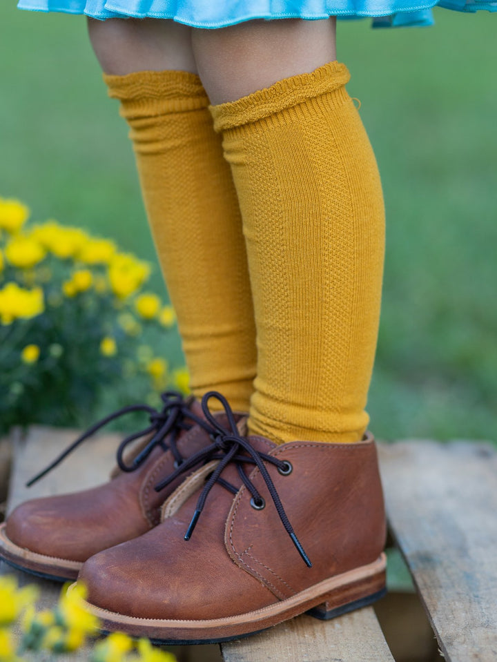 Cable Knee High Socks - Mustard