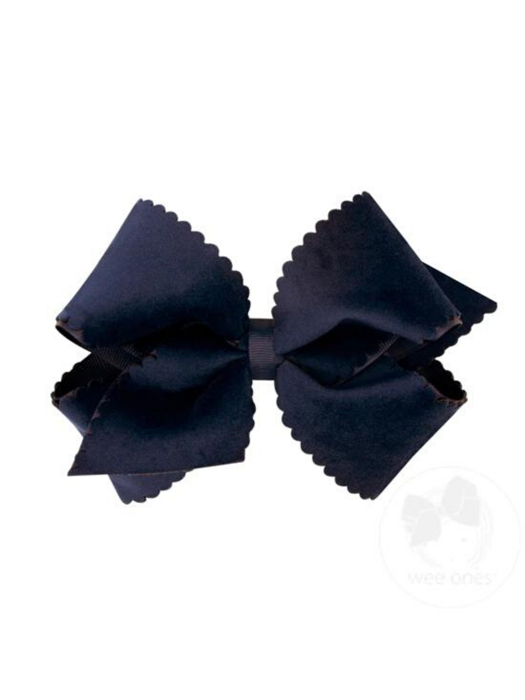 Navy Faux Velvet Scalloped King Bow | Wee Ones